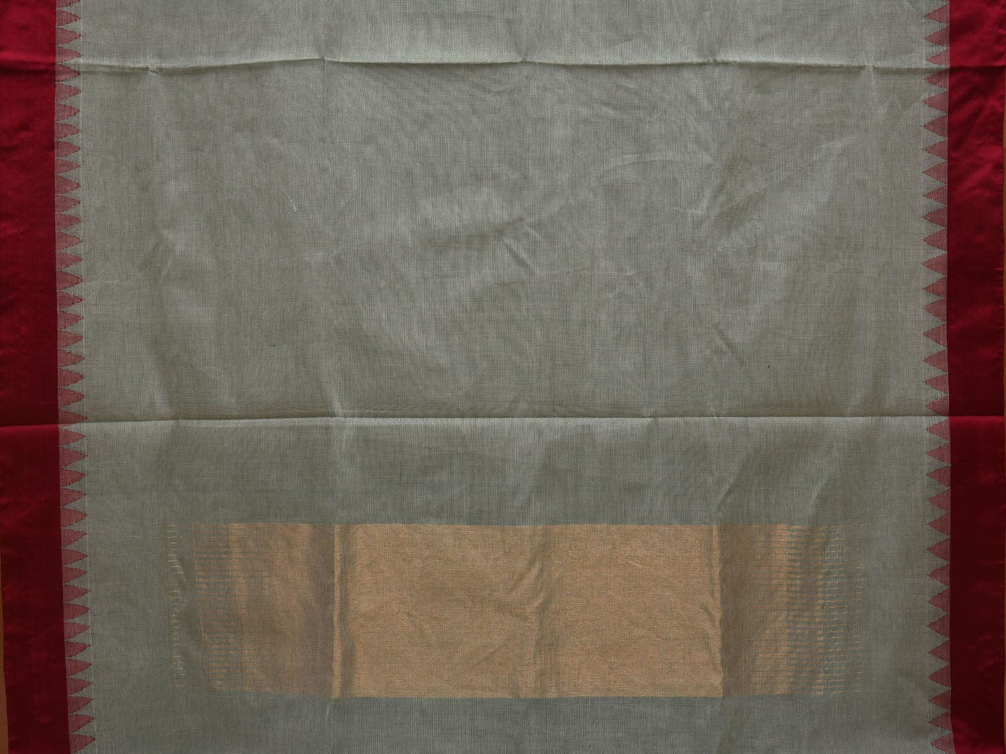 Light Green Khadi Cotton Handloom Plain Saree with Temple Border Design kh0589