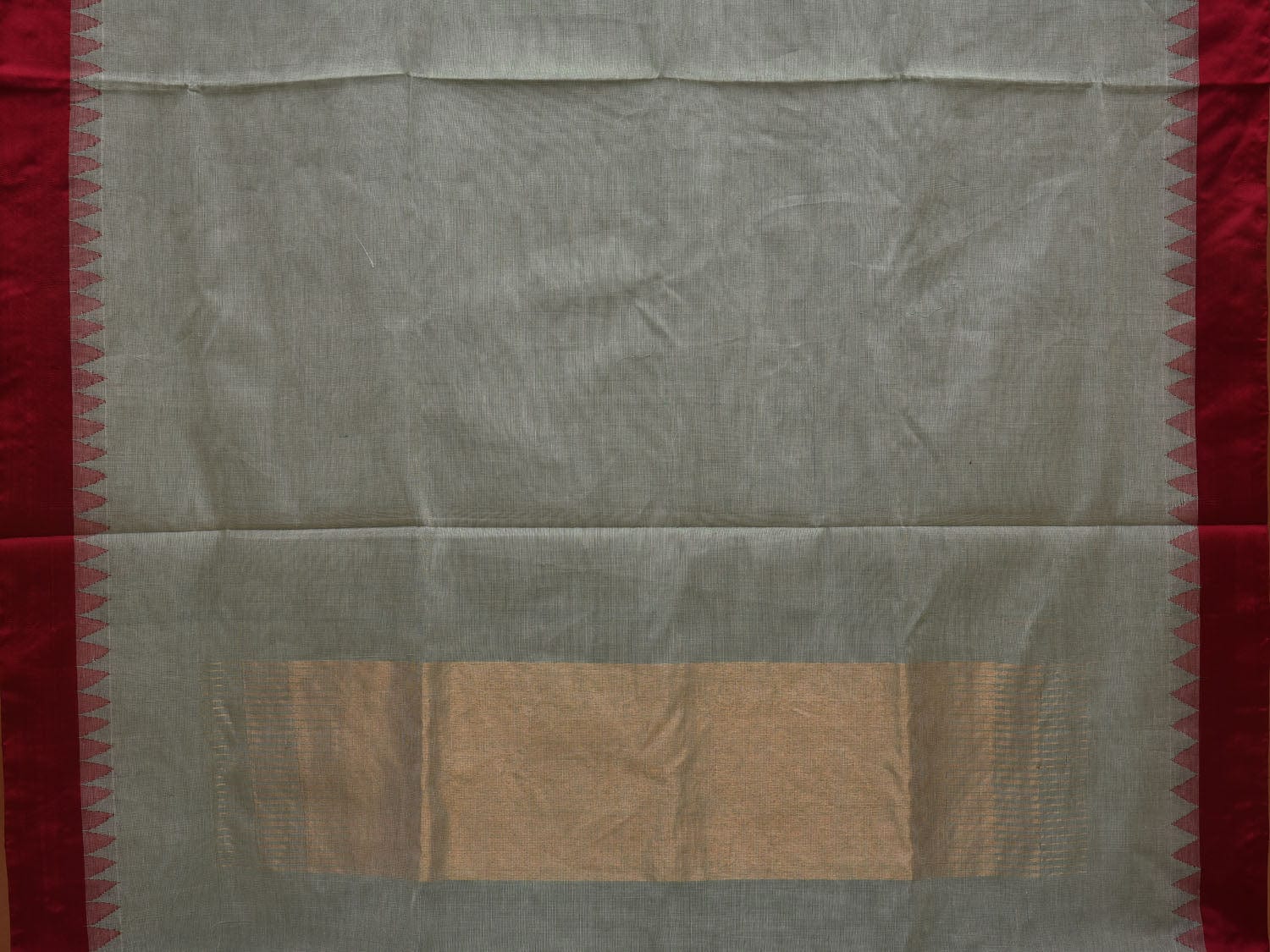 Light Green Khadi Cotton Handloom Plain Saree with Temple Border Design kh0589