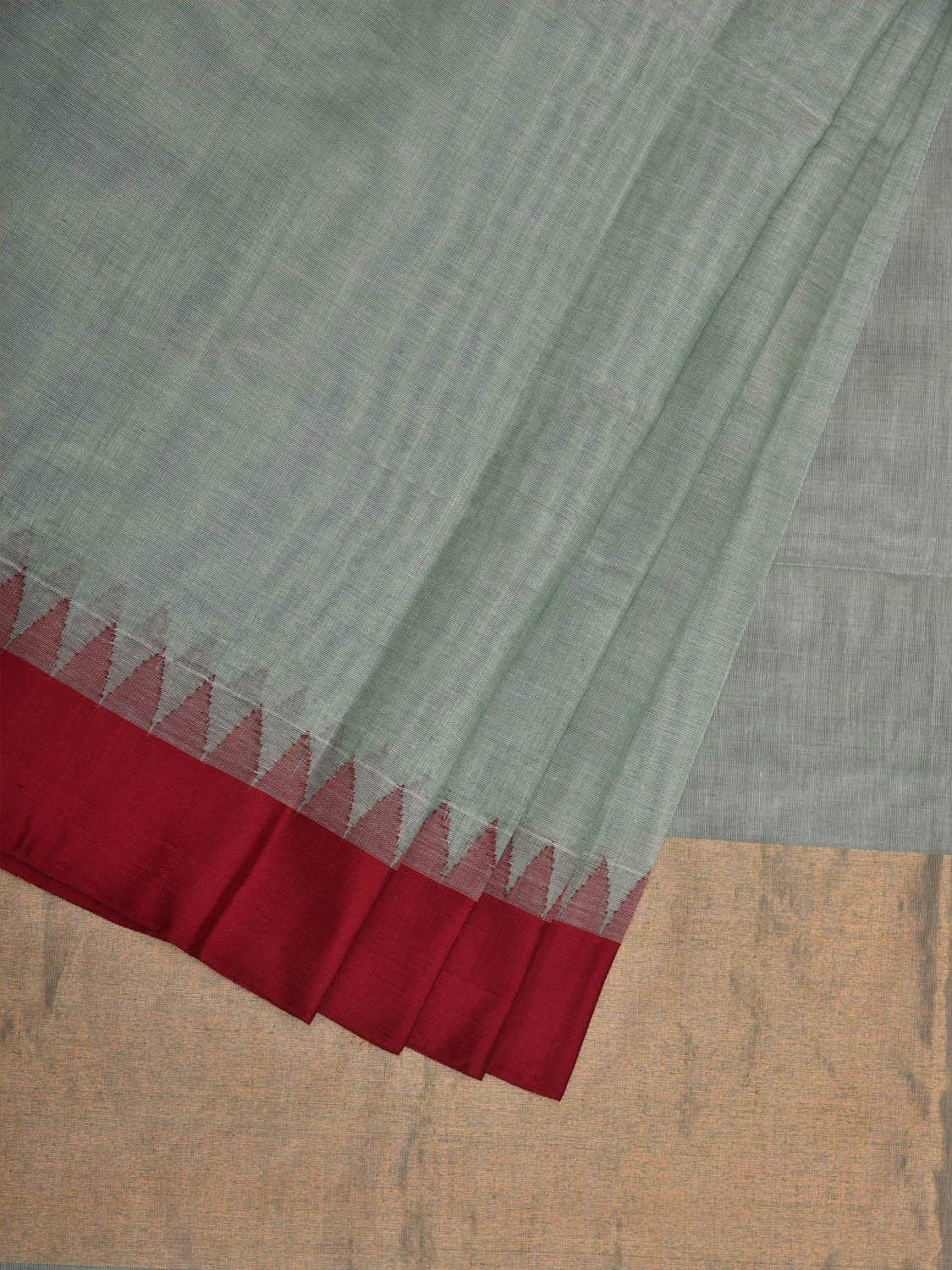 Light Green Khadi Cotton Handloom Plain Saree with Temple Border Design kh0589