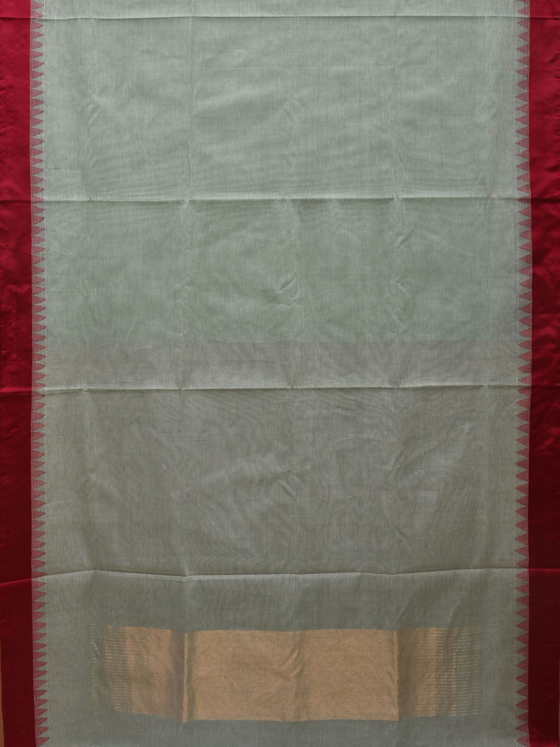 Light Green Khadi Cotton Handloom Plain Saree with Temple Border Design kh0589