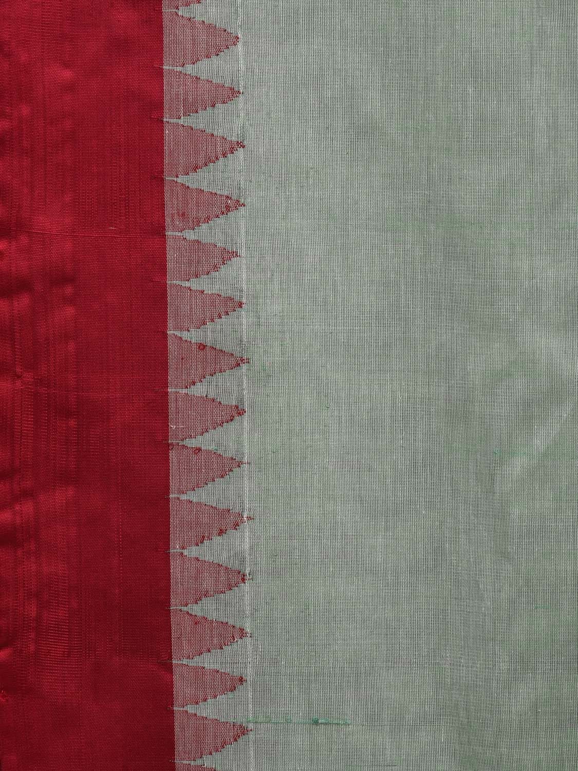 Light Green Khadi Cotton Handloom Plain Saree with Temple Border Design kh0589