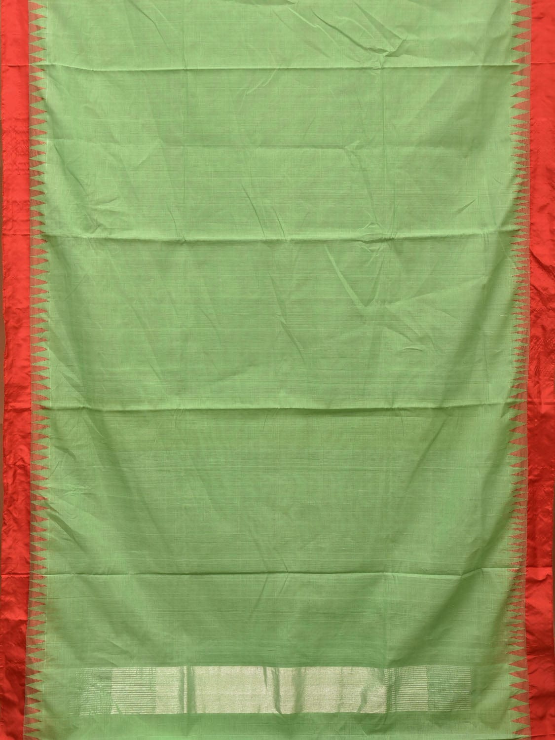 Light Green Khadi Cotton Handloom Plain Saree with Temple Border Design kh0599