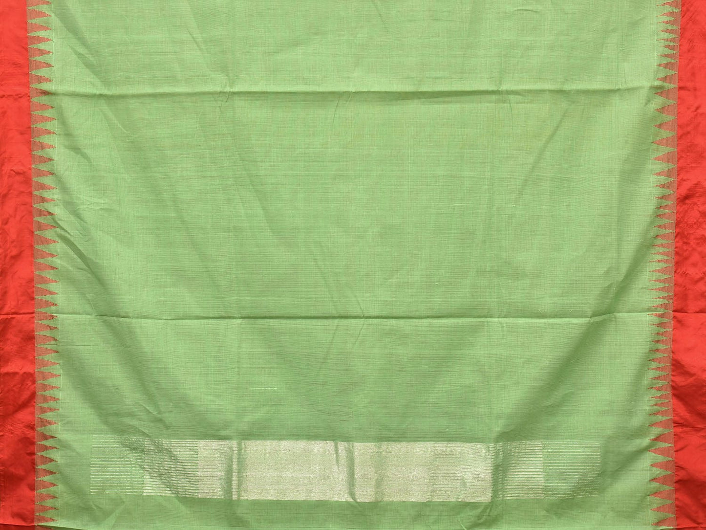 Light Green Khadi Cotton Handloom Plain Saree with Temple Border Design kh0599
