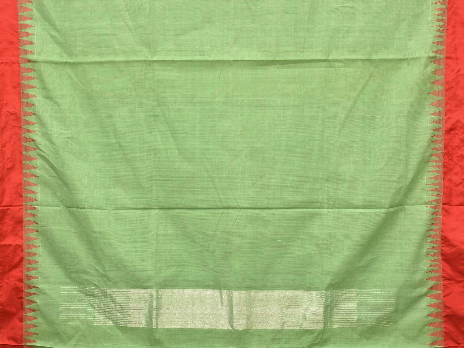 Light Green Khadi Cotton Handloom Plain Saree with Temple Border Design kh0599