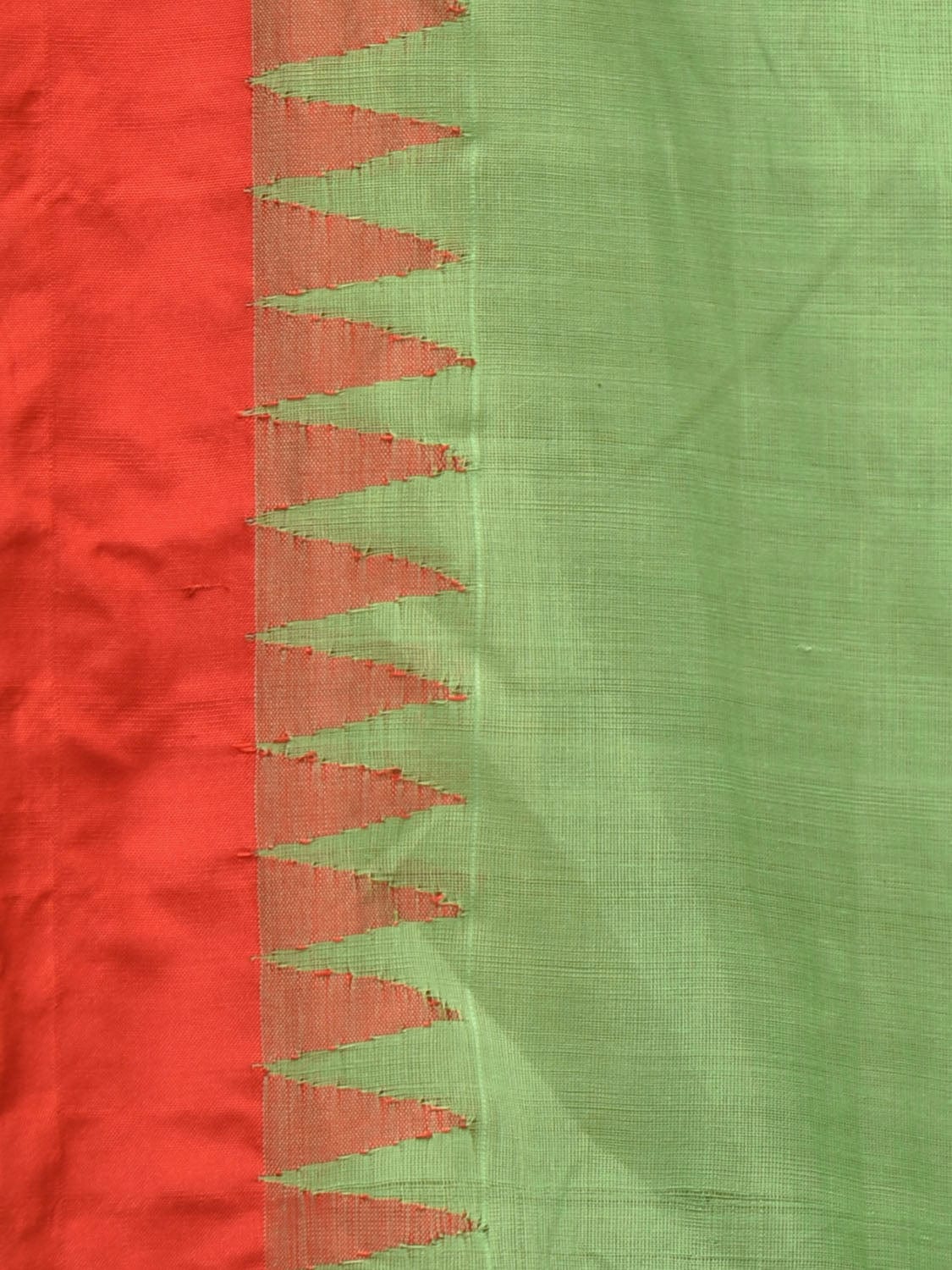 Light Green Khadi Cotton Handloom Plain Saree with Temple Border Design kh0599