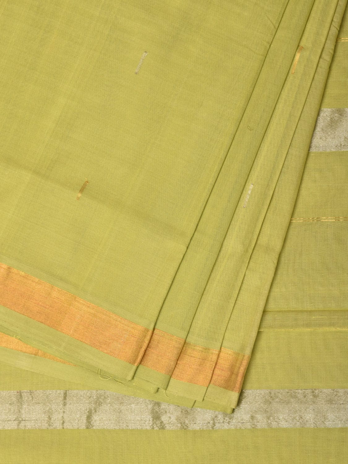 Light Green Khadi Cotton Handloom Saree with Buta and Strip Pallu Design kh0651