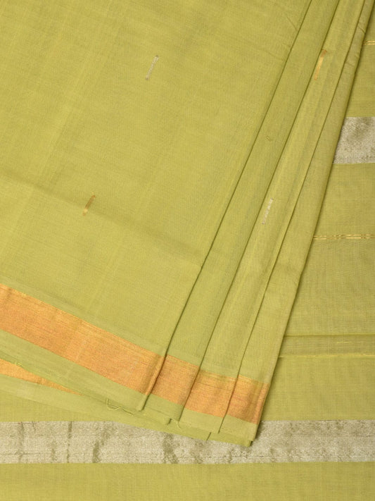 Light Green Khadi Cotton Handloom Saree with Buta and Strip Pallu Design kh0651