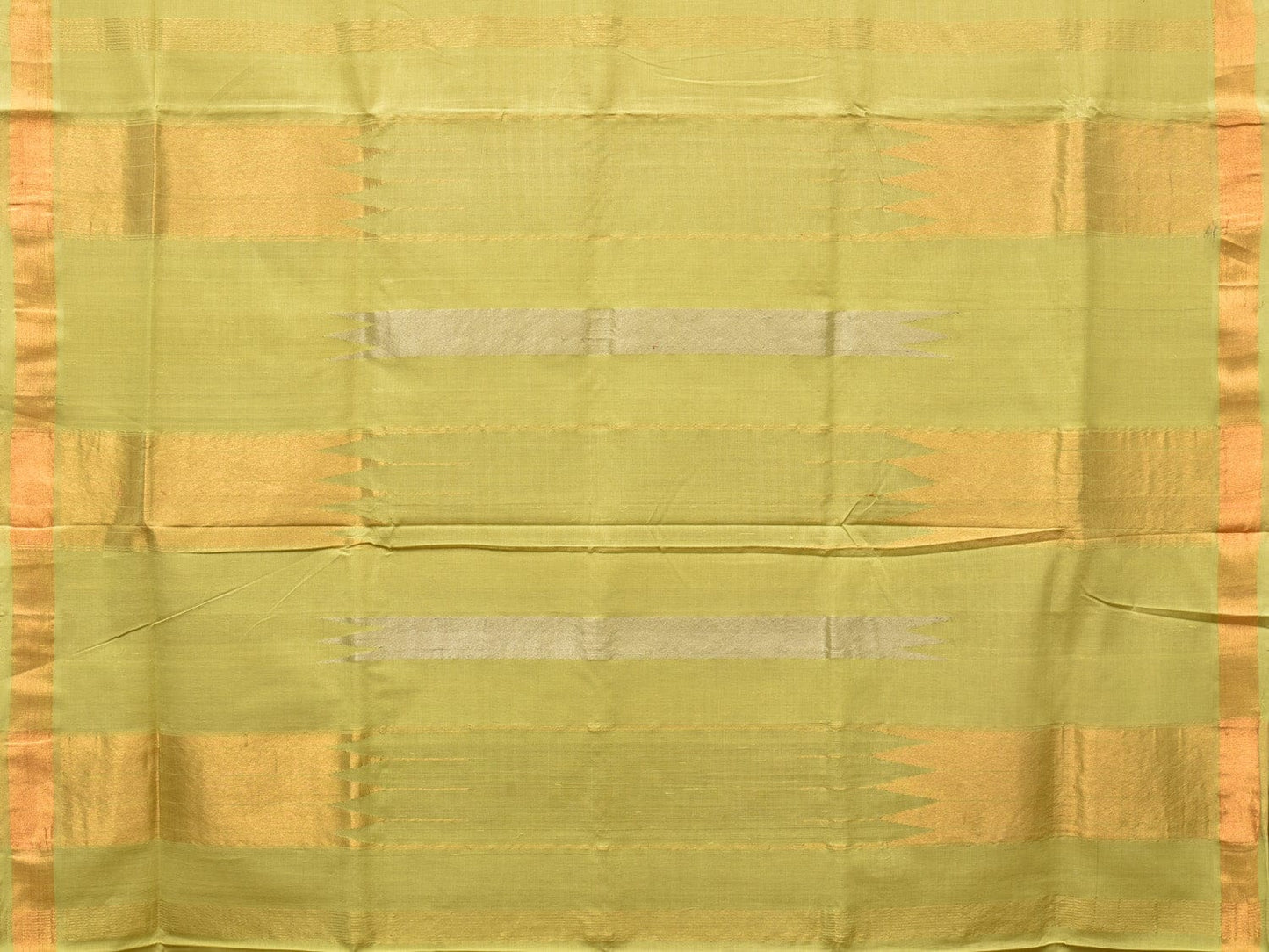 Light Green Khadi Cotton Handloom Saree with Buta and Strip Pallu Design kh0651
