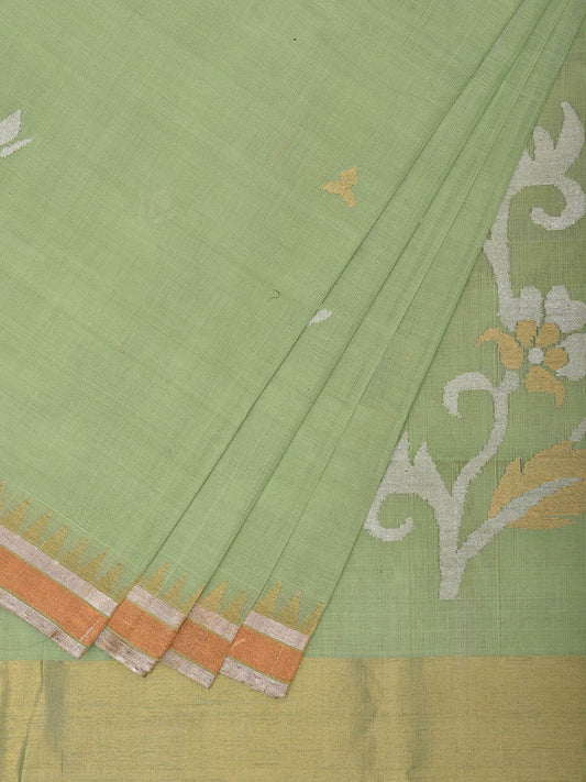 Light Green Khadi Cotton Handloom Saree with Floral Pallu Design kh0697
