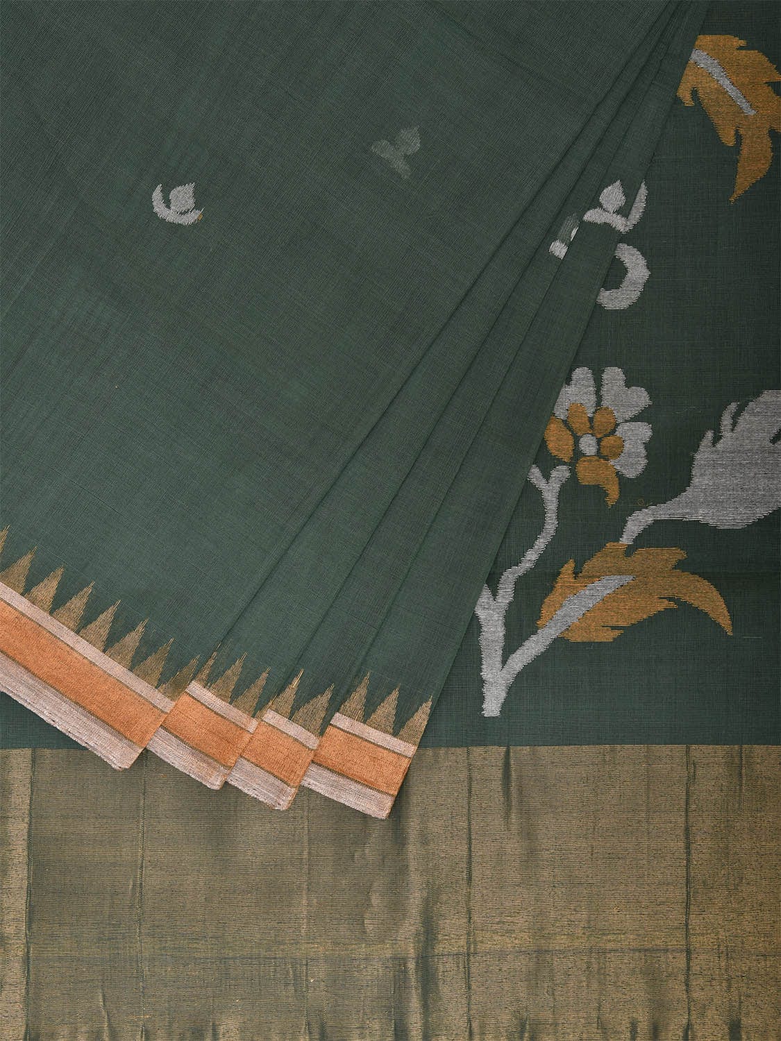 Light Green Khadi Cotton Handloom Saree with Floral Pallu Design kh0699