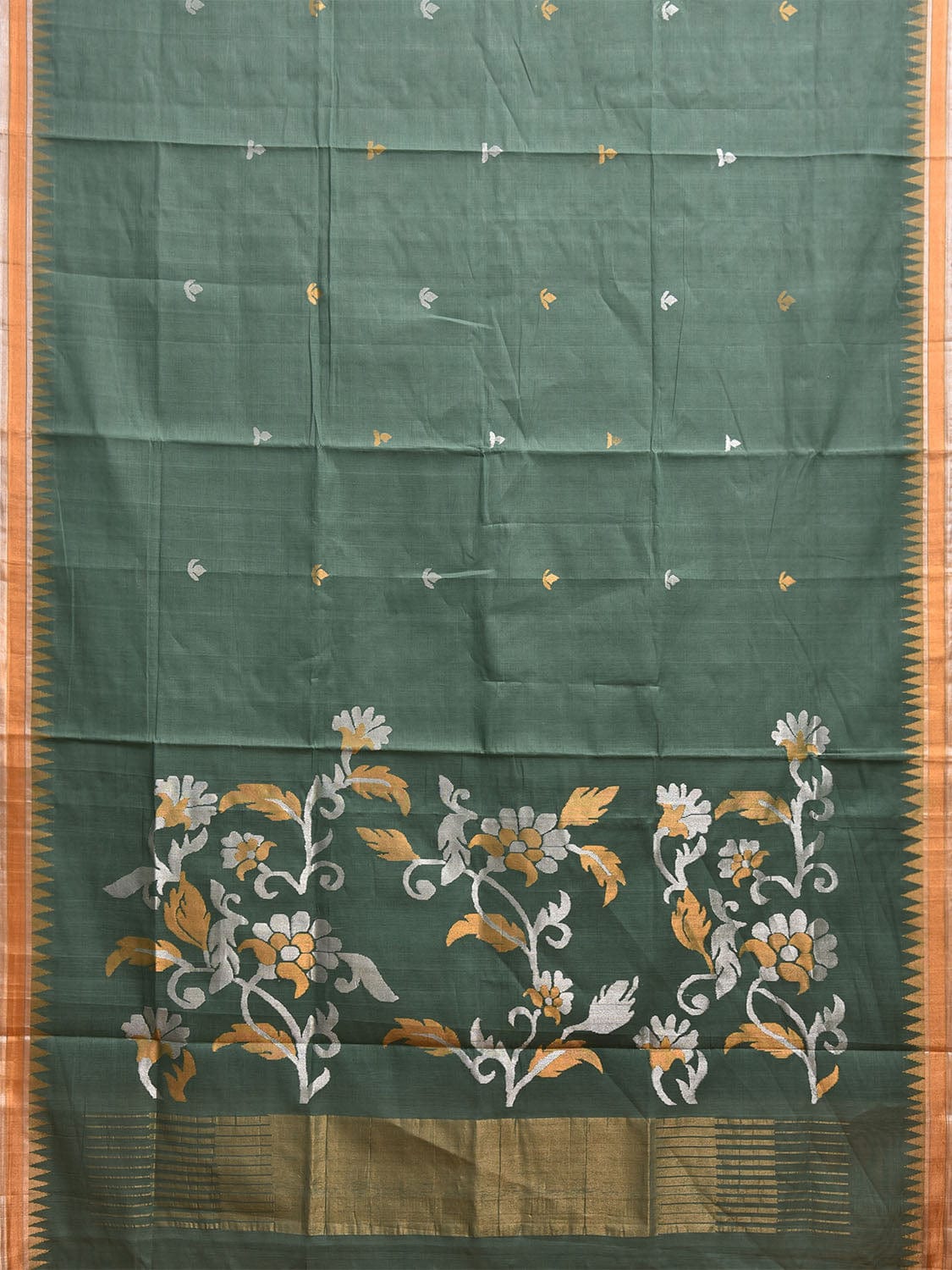 Light Green Khadi Cotton Handloom Saree with Floral Pallu Design kh0699