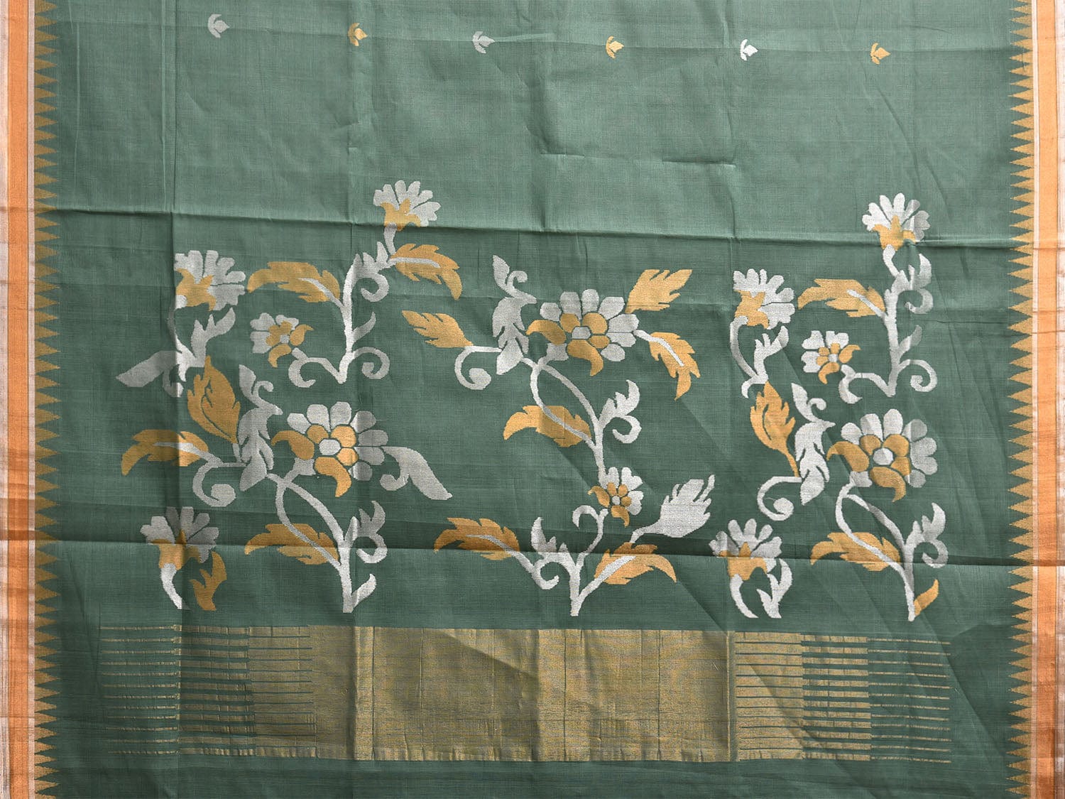 Light Green Khadi Cotton Handloom Saree with Floral Pallu Design kh0699