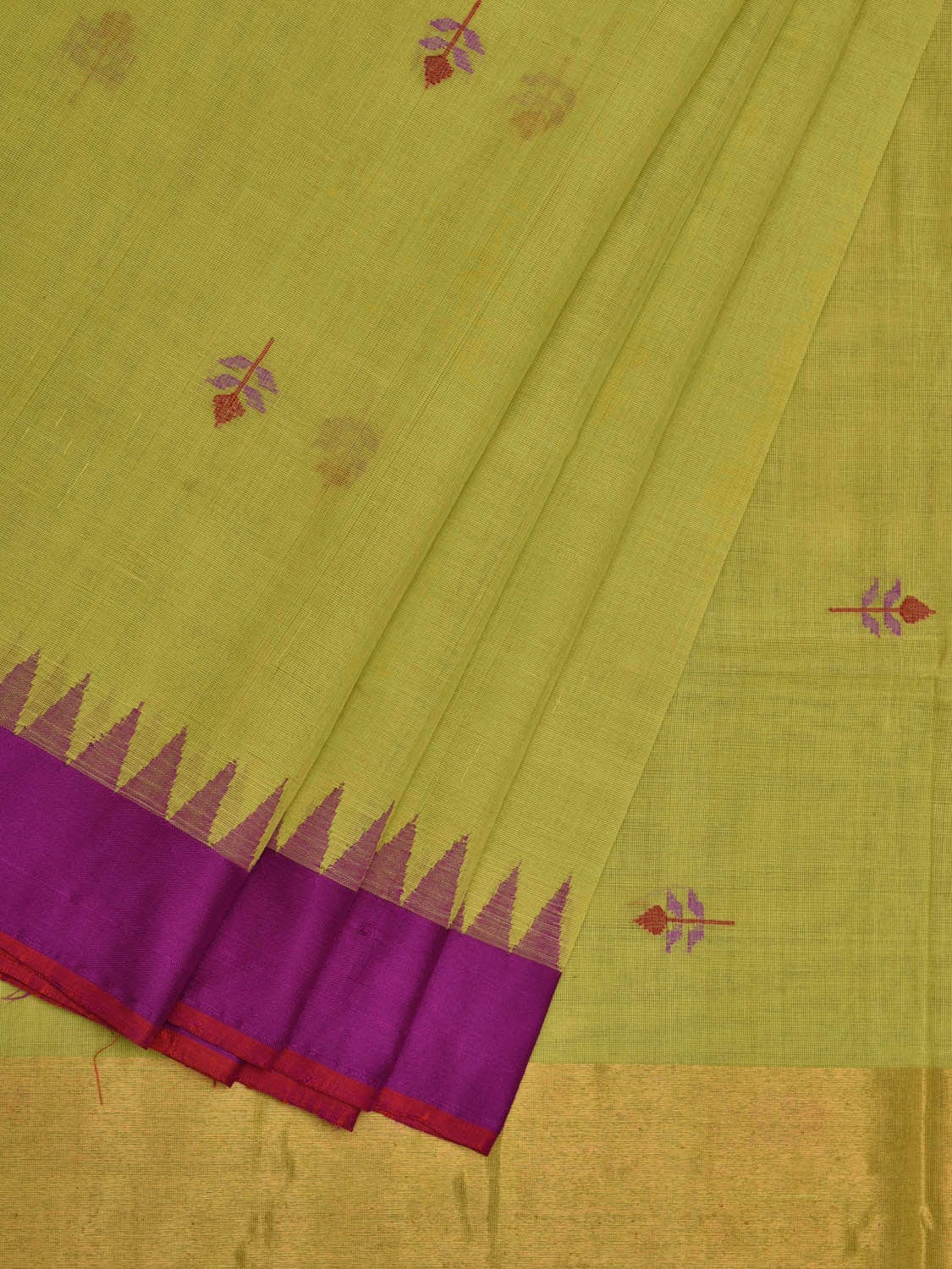 Light Green Khadi Cotton Handloom Saree with Jamdani Buta Design kh0554