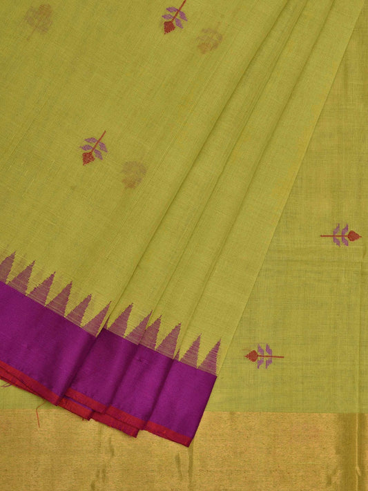 Light Green Khadi Cotton Handloom Saree with Jamdani Buta Design kh0554