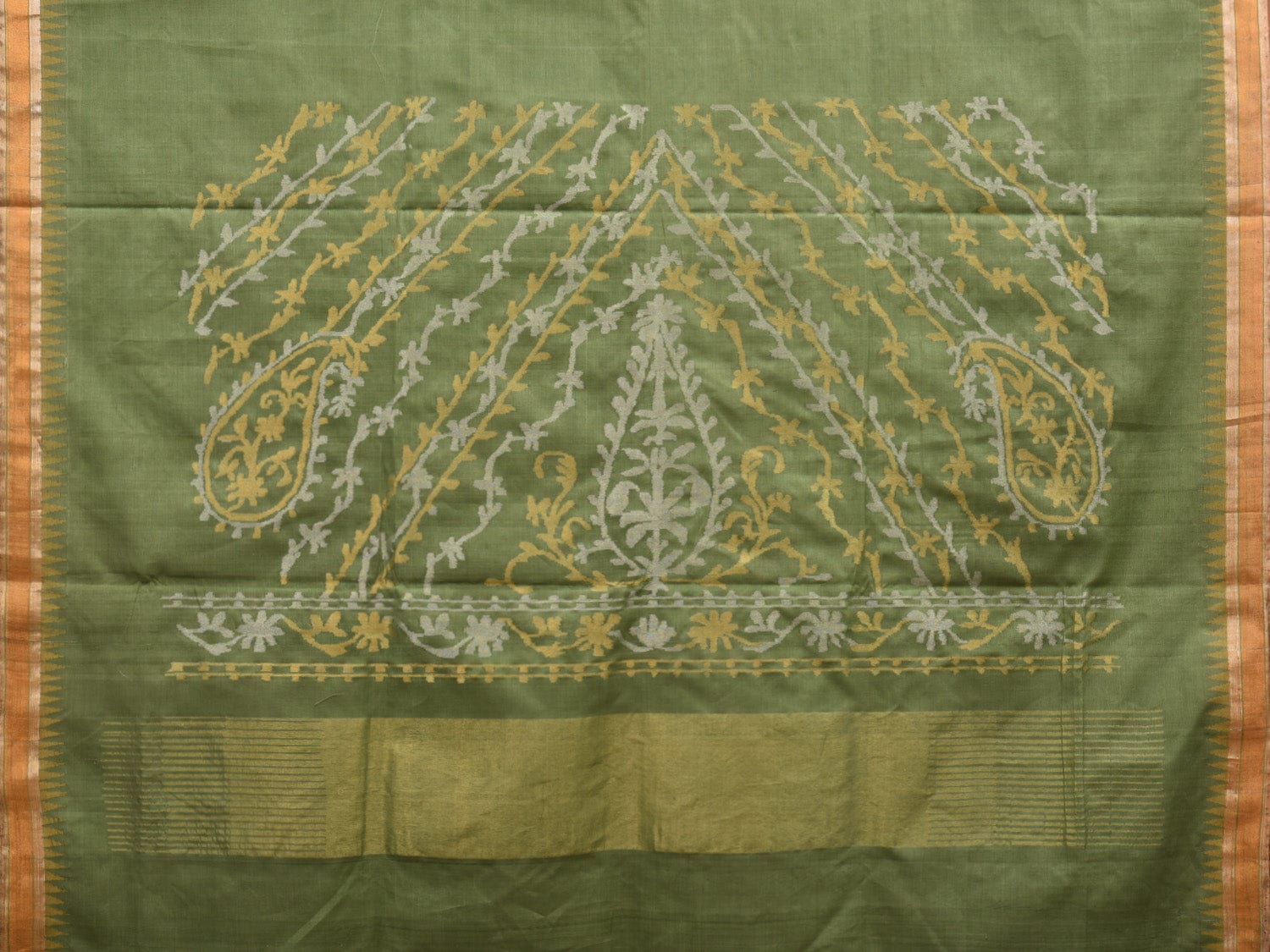 Light Green Khadi Cotton Handloom Saree with Pallu Design kh0553