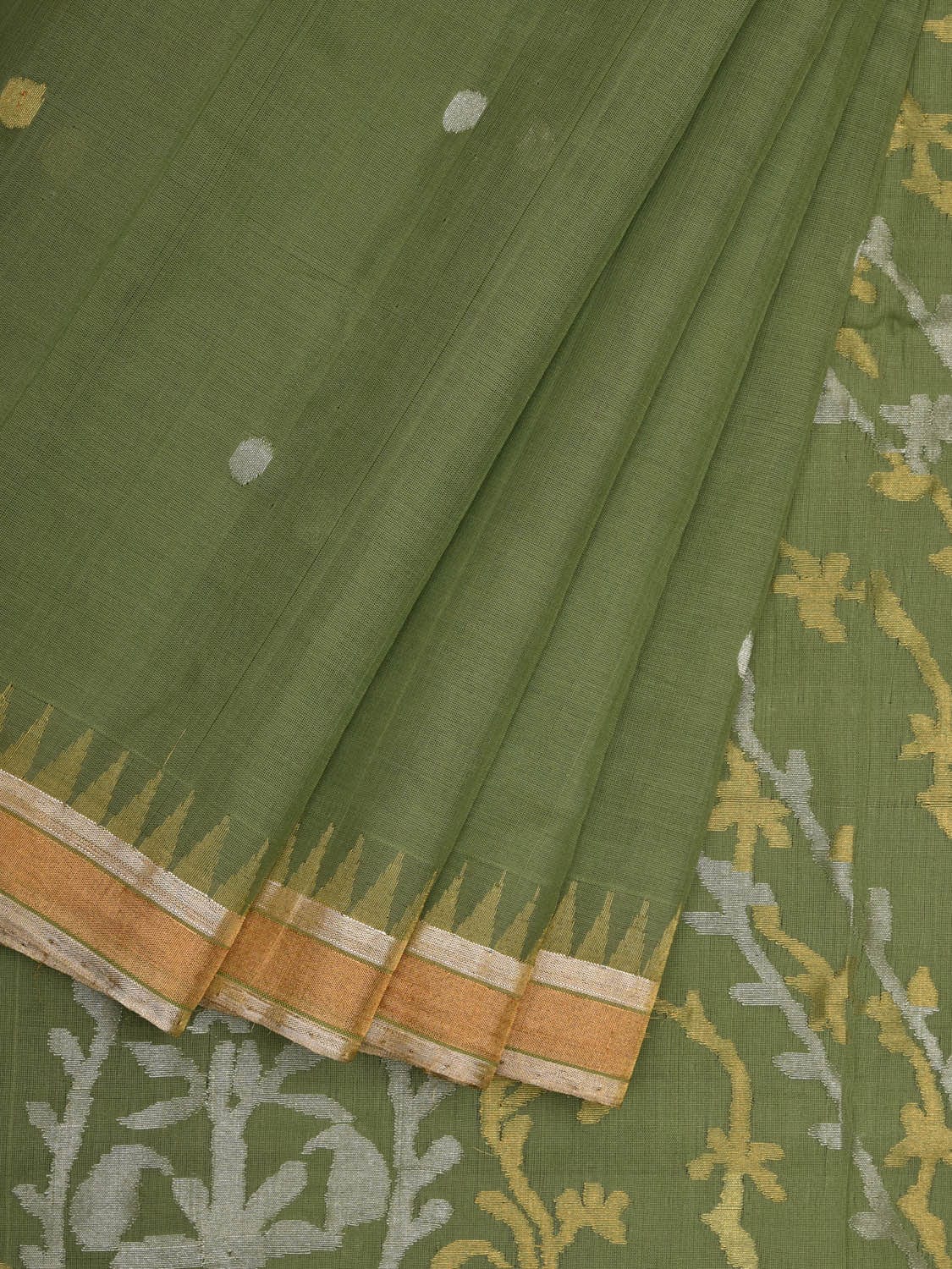 Light Green Khadi Cotton Handloom Saree with Pallu Design kh0553
