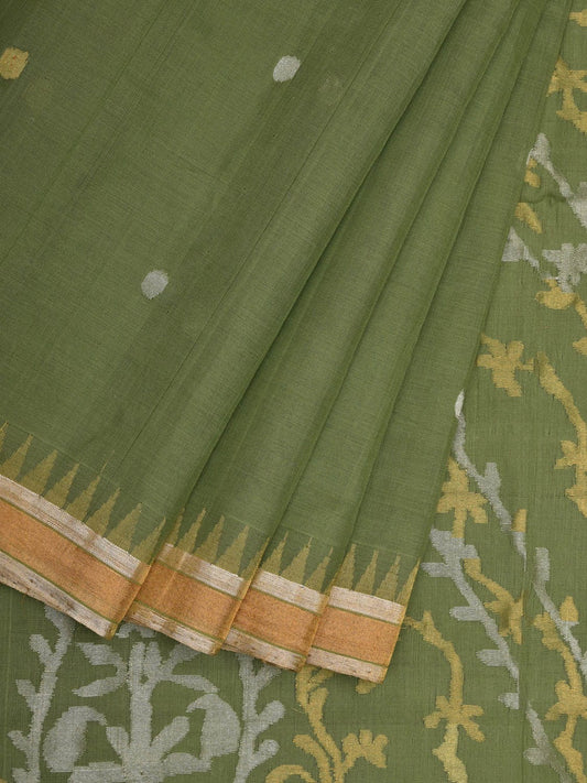 Light Green Khadi Cotton Handloom Saree with Pallu Design kh0553