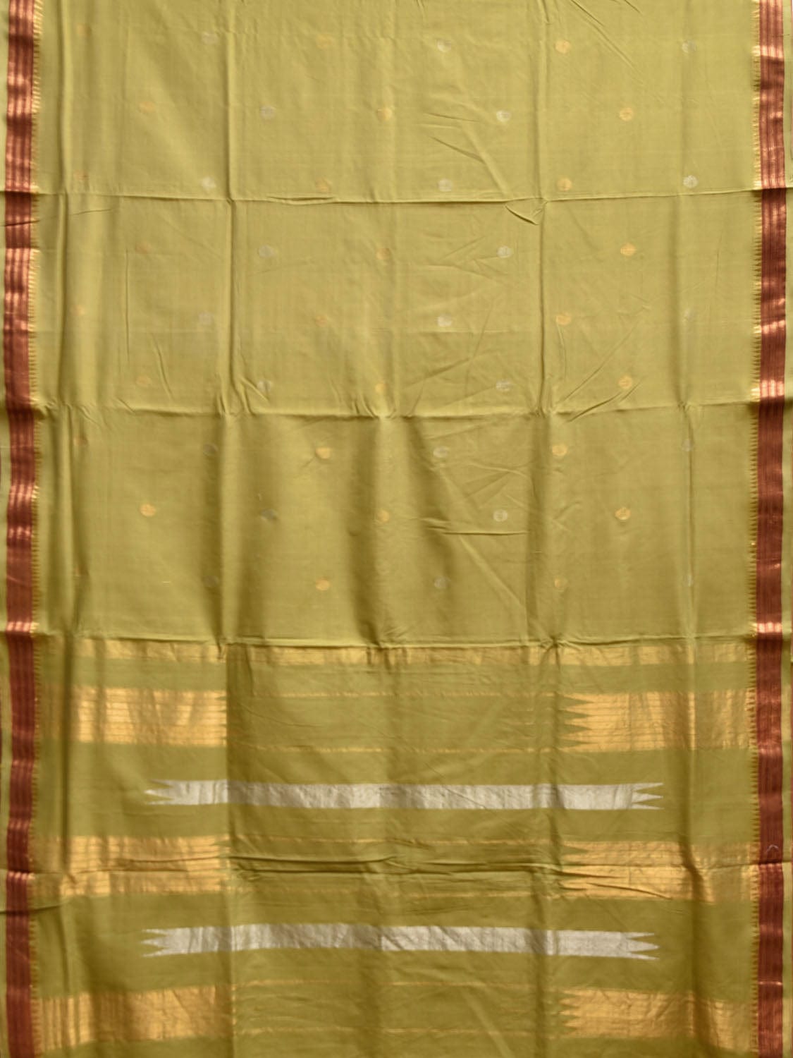 Light Green Khadi Cotton Handloom Saree with Rudraksh Border Design kh0713
