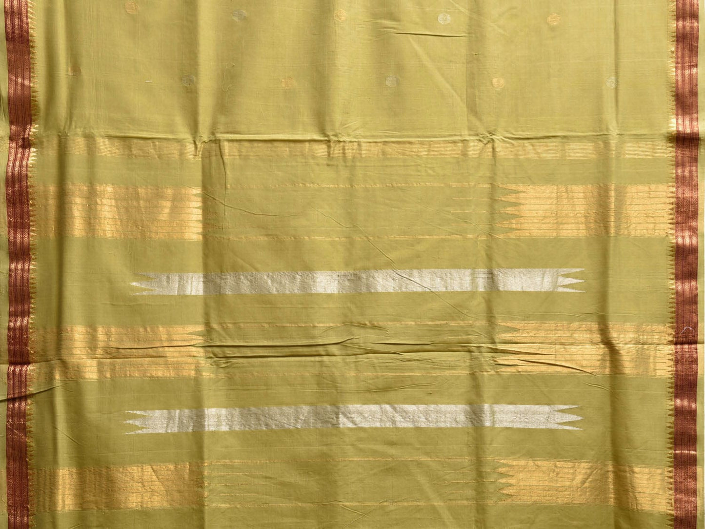 Light Green Khadi Cotton Handloom Saree with Rudraksh Border Design kh0713