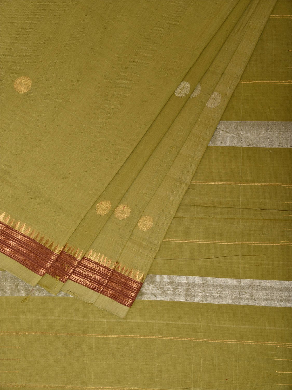 Light Green Khadi Cotton Handloom Saree with Rudraksh Border Design kh0713