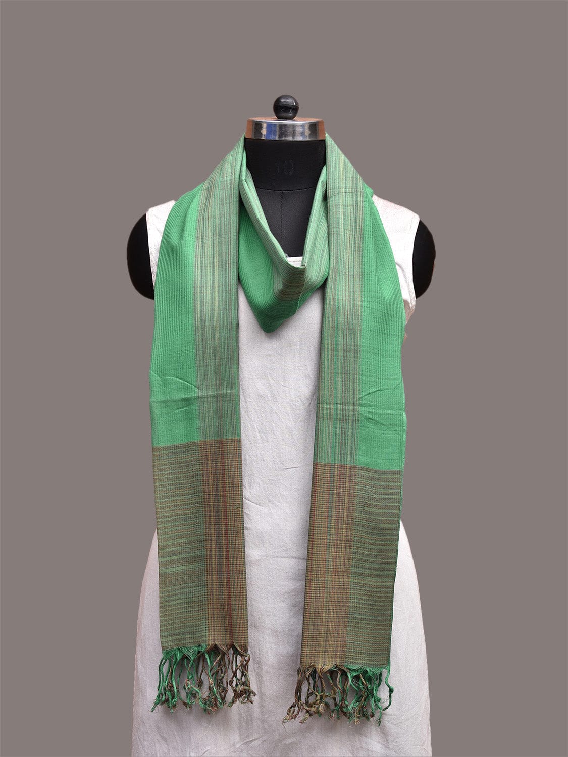 Light Green Mangalgiri Cotton Dupatta with Strips Design ds3657