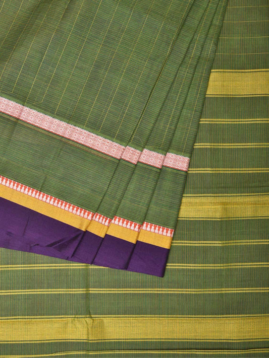 Light Green Narayanpet Cotton Handloom Saree with Checks and Big Border Design No Blouse np0706