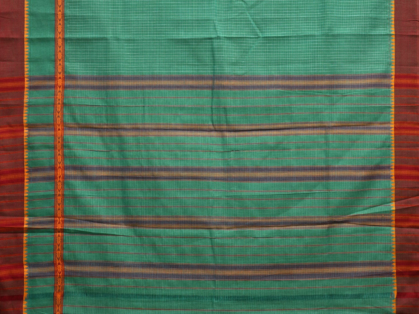Light Green Narayanpet Cotton Handloom Saree with Checks and Big Border Design No Blouse np0860
