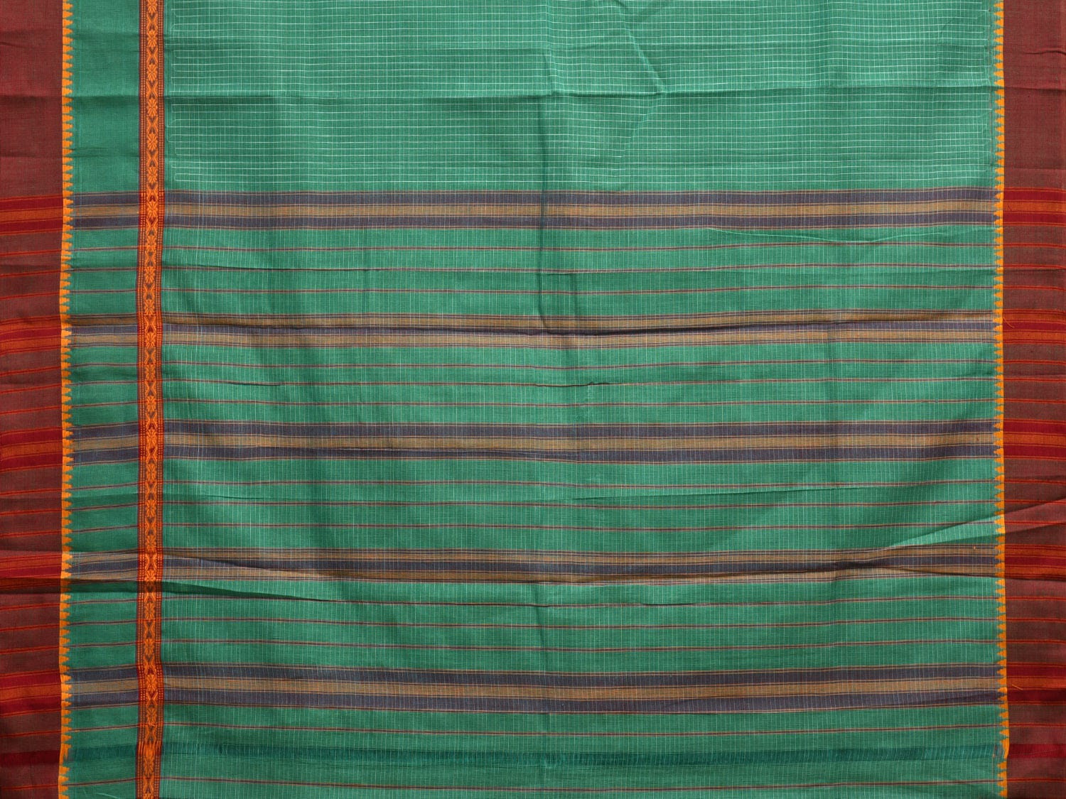 Light Green Narayanpet Cotton Handloom Saree with Checks and Big Border Design No Blouse np0860