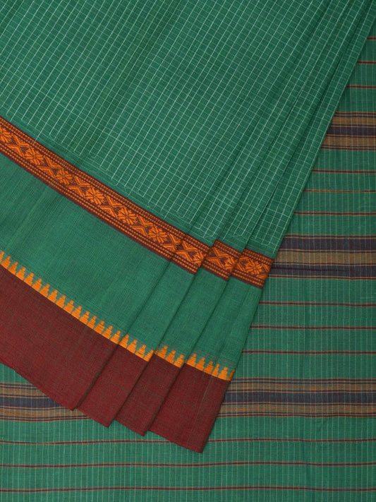 Light Green Narayanpet Cotton Handloom Saree with Checks and Big Border Design No Blouse np0860