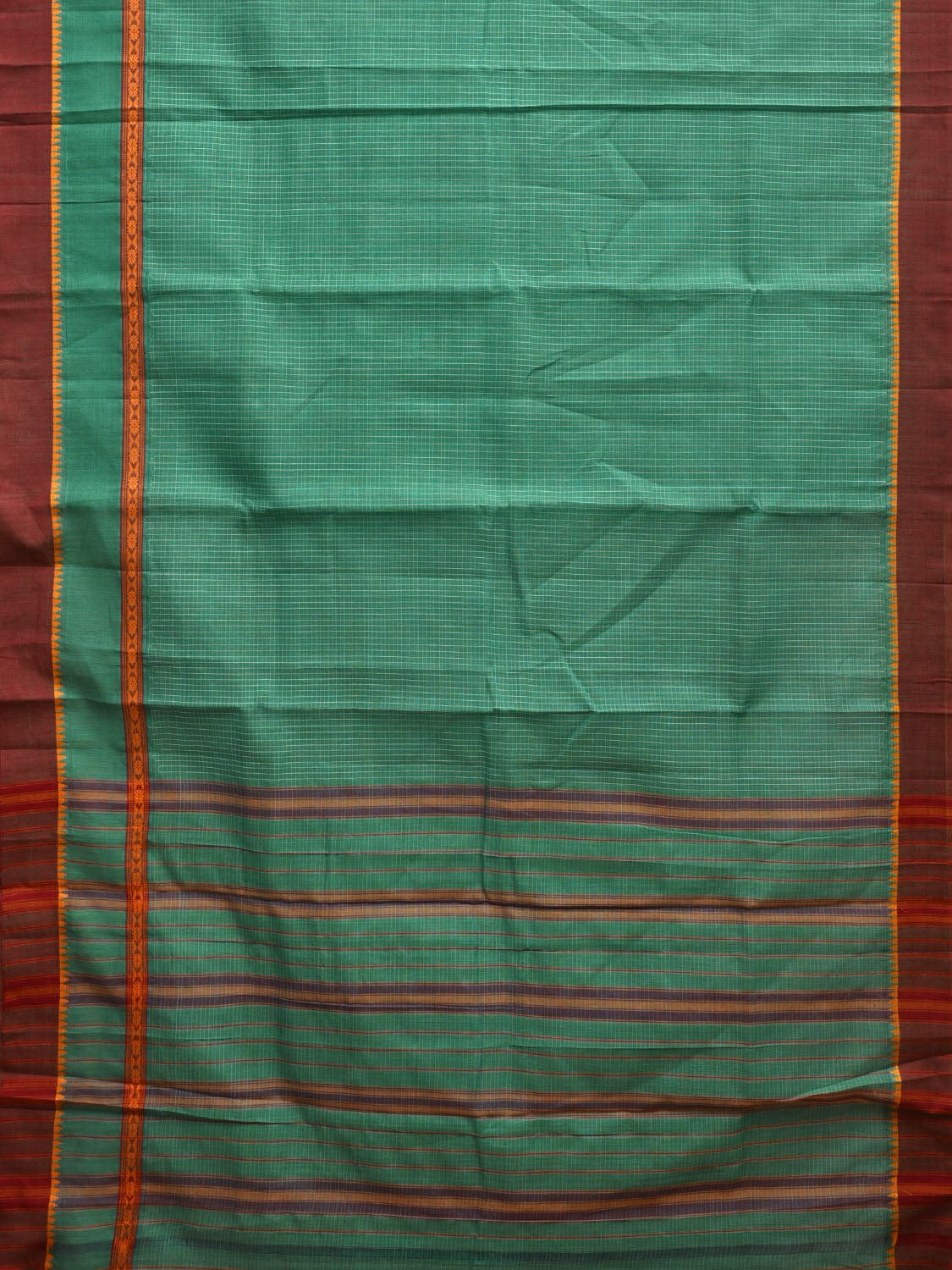 Light Green Narayanpet Cotton Handloom Saree with Checks and Big Border Design No Blouse np0860