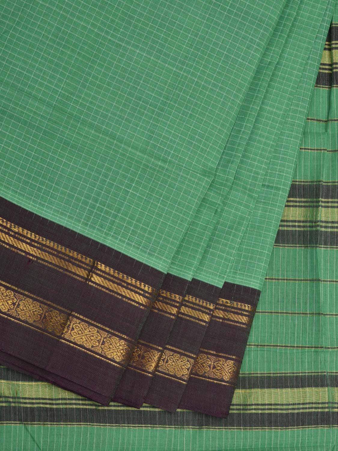 Light Green Narayanpet Cotton Handloom Saree with Checks Design No Blouse np0491