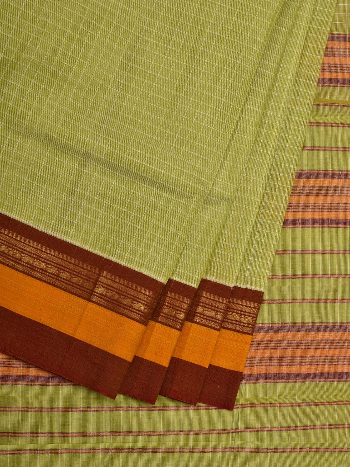 Light Green Narayanpet Cotton Handloom Saree with Checks Design No Blouse np0528