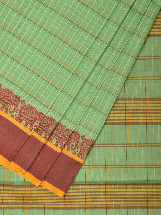 Light Green Narayanpet Cotton Handloom Saree with Elephant Border Design No Blouse np0783
