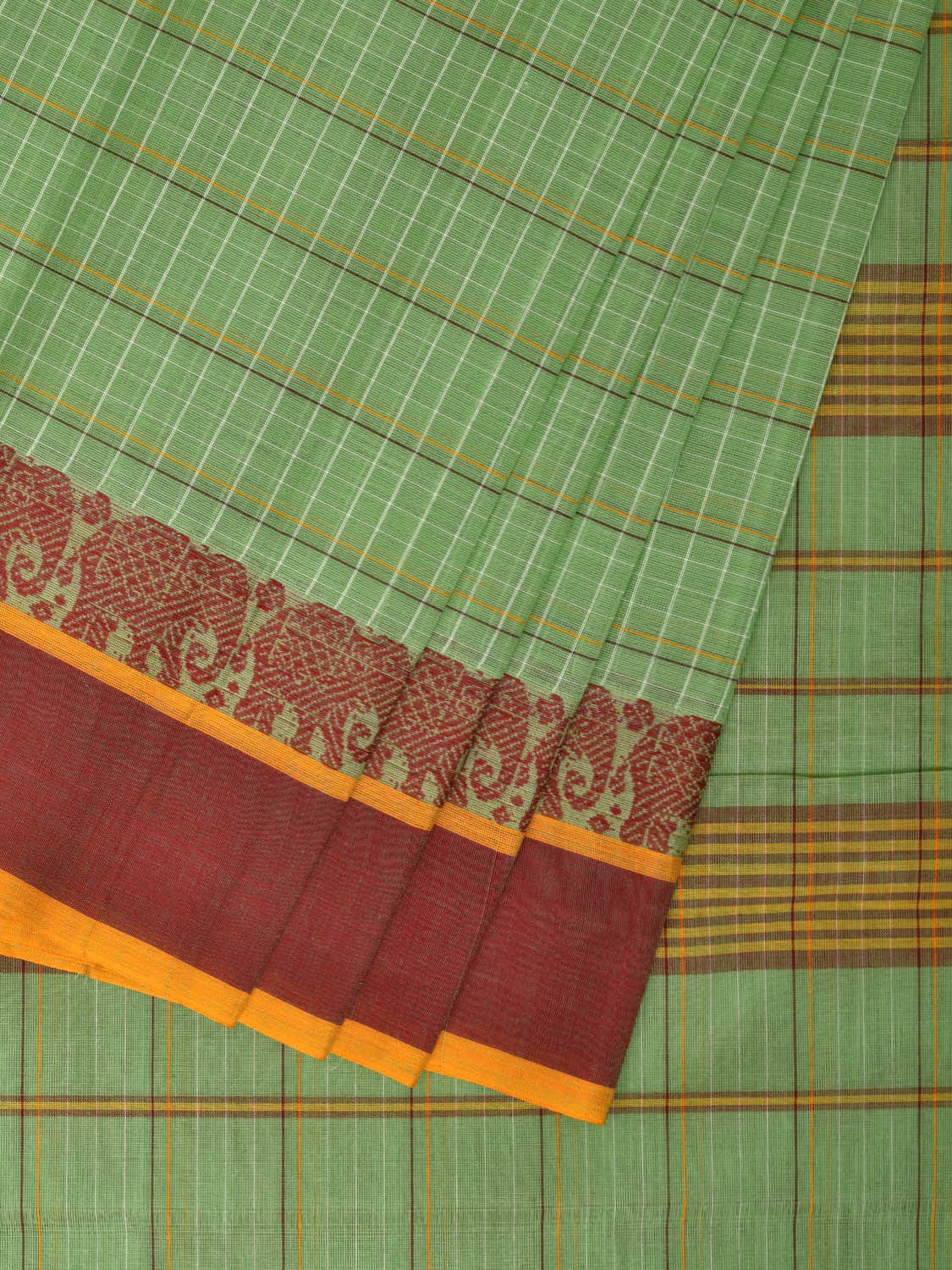 Light Green Narayanpet Cotton Handloom Saree with Elephant Border Design No Blouse np0840