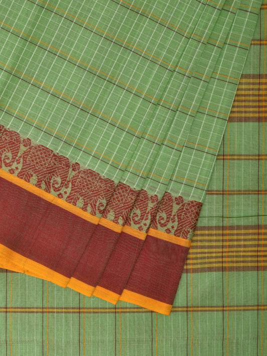 Light Green Narayanpet Cotton Handloom Saree with Elephant Border Design No Blouse np0840