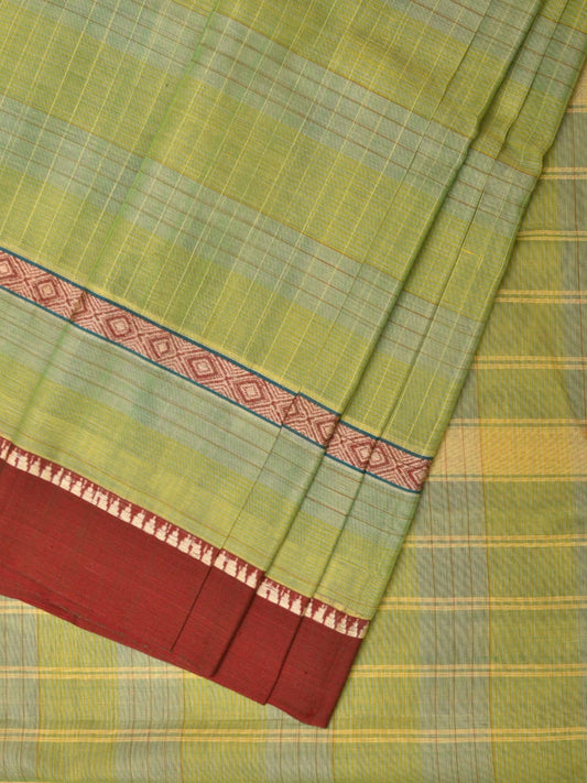 Light Green Narayanpet Cotton Handloom Saree with Strips Design No Blouse np0777