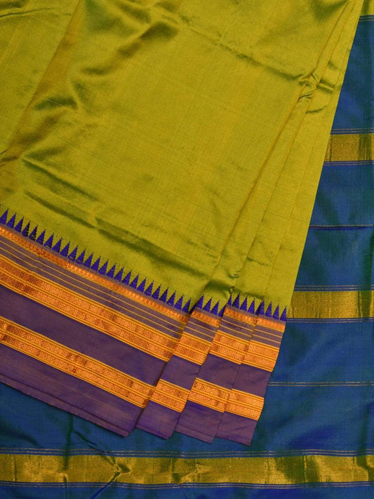 Light Green Narayanpet Silk Handloom Plain Saree with Traditional Border Design No Blouse np0463