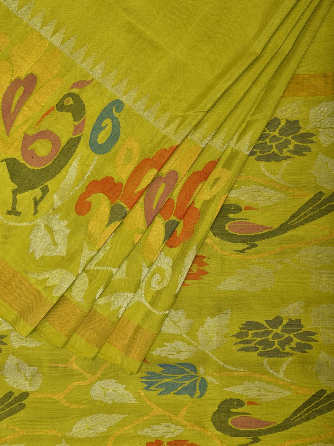 Light Green Uppada Silk Handloom Saree with One Side Peacocks Border Design u2288