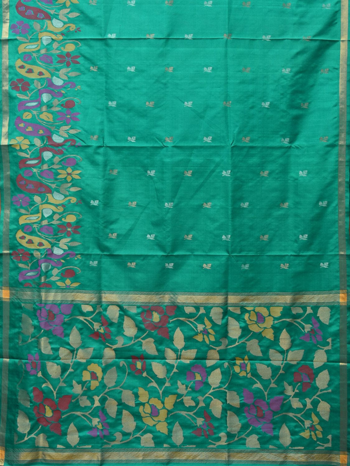 Light Green Uppada Silk Handloom Saree with Peacocks Border and Floral Pallu Design u2183