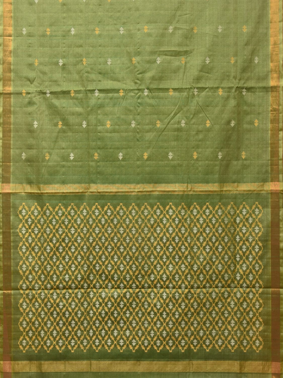 Light Green Uppada Tussar Cotton Handloom Saree with Dhaka Jamdani Pallu Design u2163