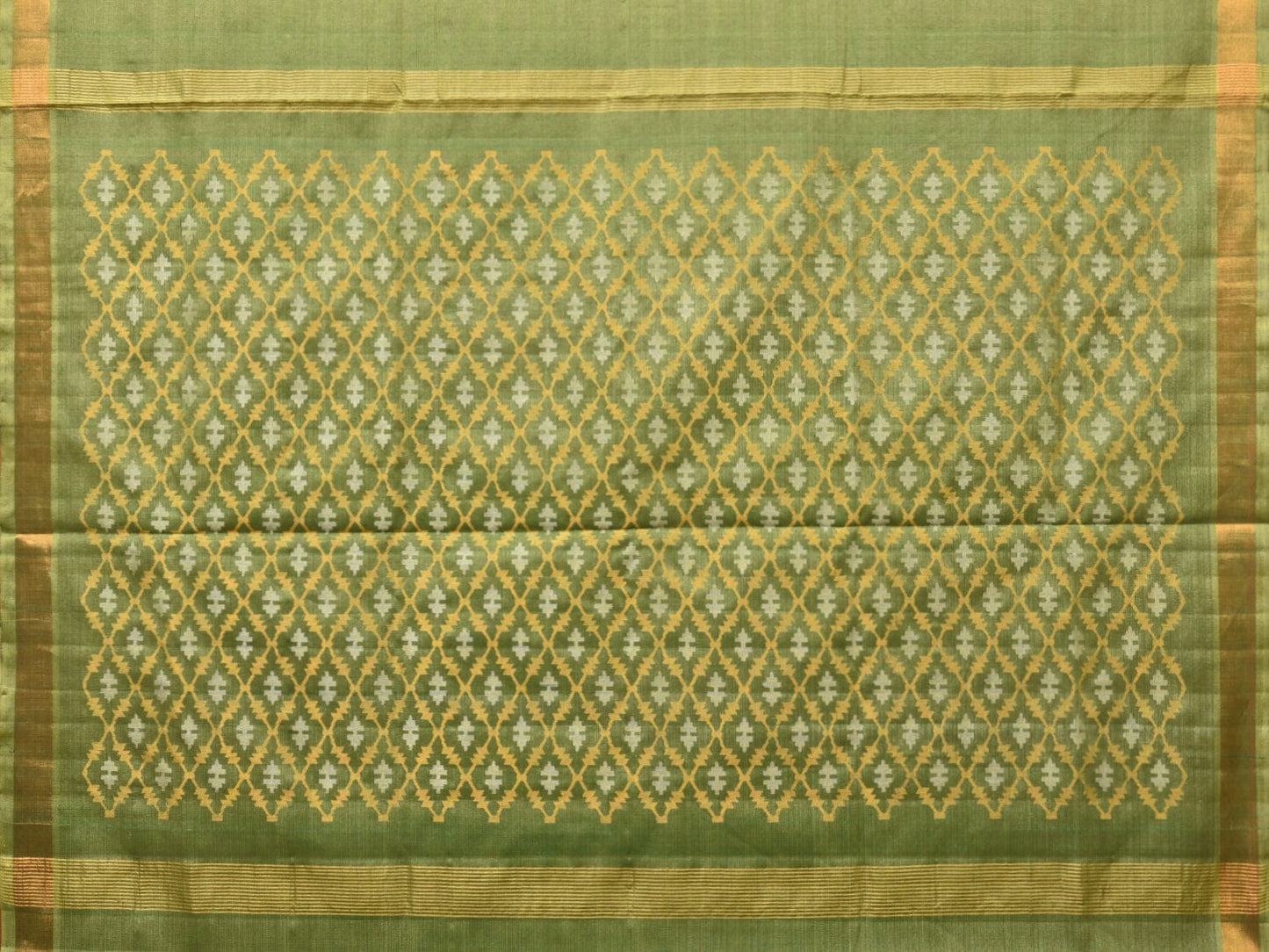 Light Green Uppada Tussar Cotton Handloom Saree with Dhaka Jamdani Pallu Design u2163