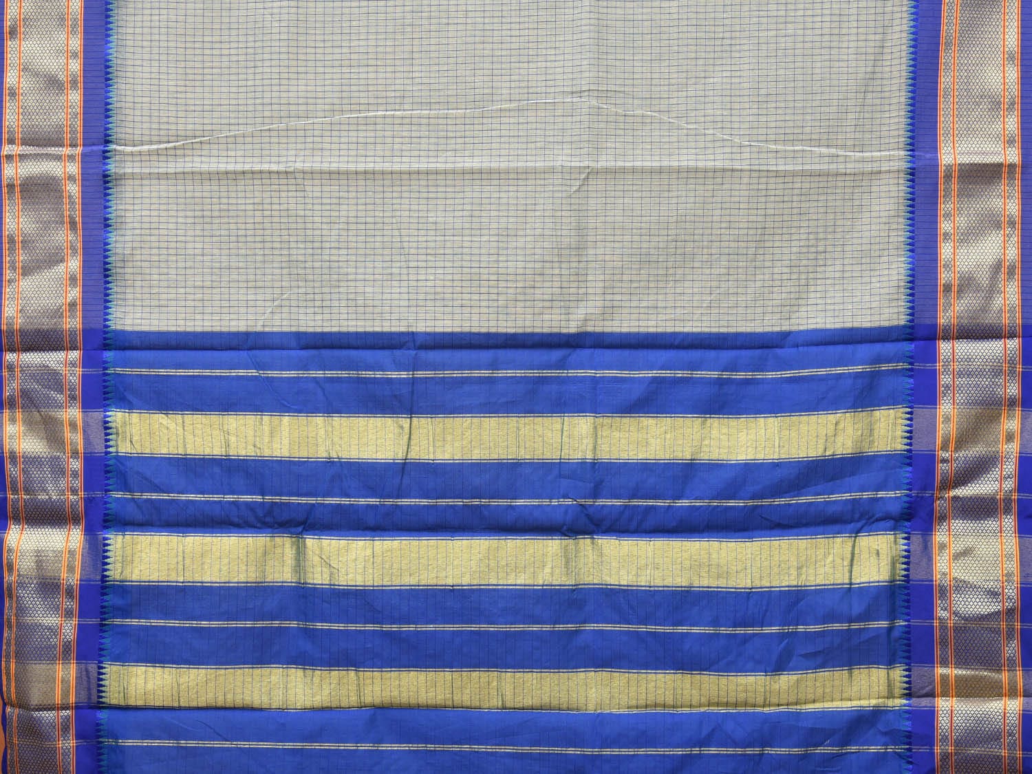 Light Grey and Blue Bamboo Cotton Saree with Checks Design bc0095