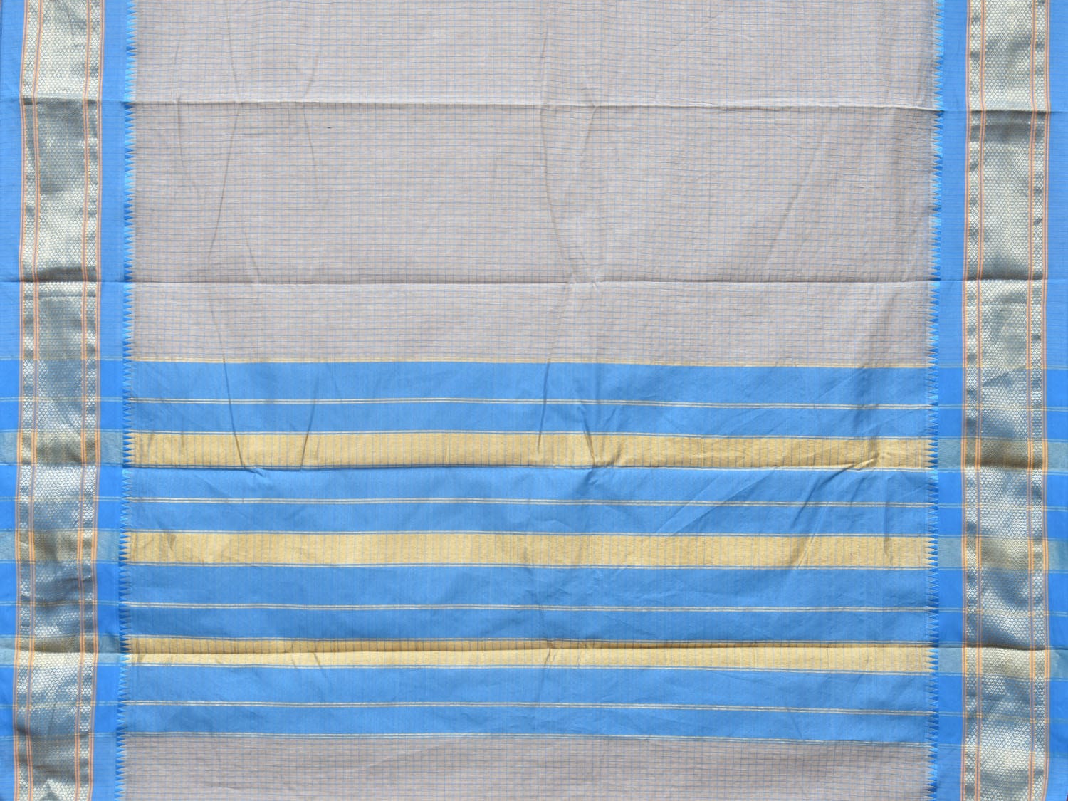 Light Grey and Blue Bamboo Cotton Saree with Checks Design No Blouse bc0170