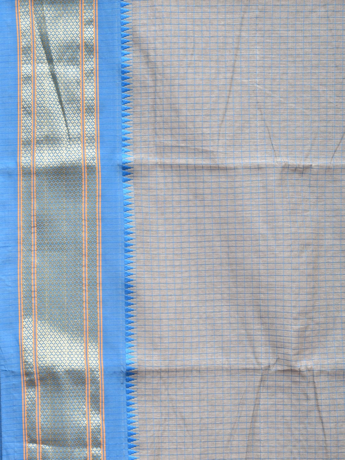 Light Grey and Blue Bamboo Cotton Saree with Checks Design No Blouse bc0170