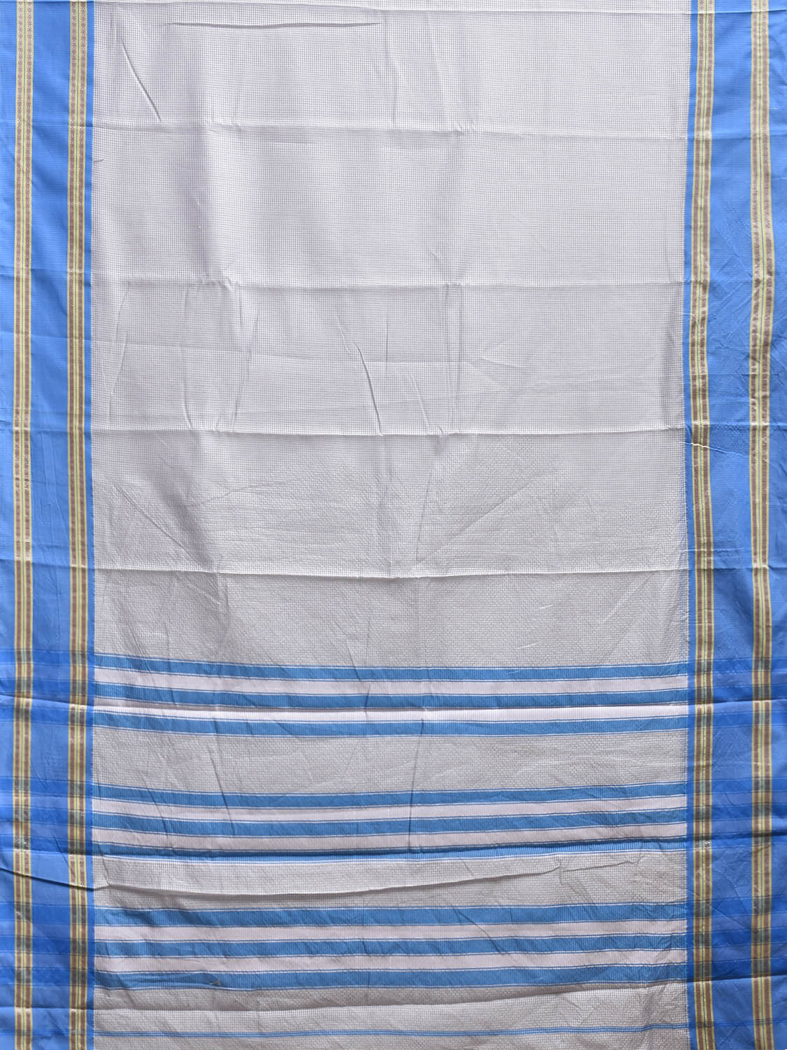 Light Grey and Blue Bamboo Cotton Saree with Small Checks Design No Blouse bc0832