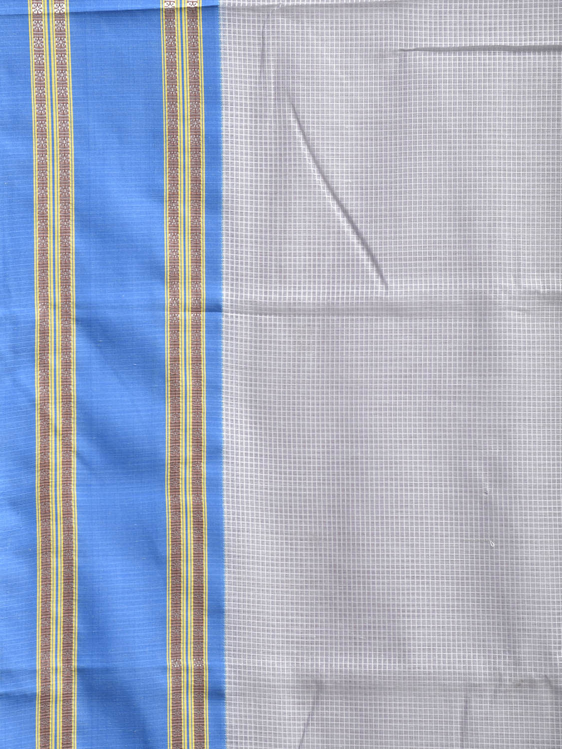 Light Grey and Blue Bamboo Cotton Saree with Small Checks Design No Blouse bc0832