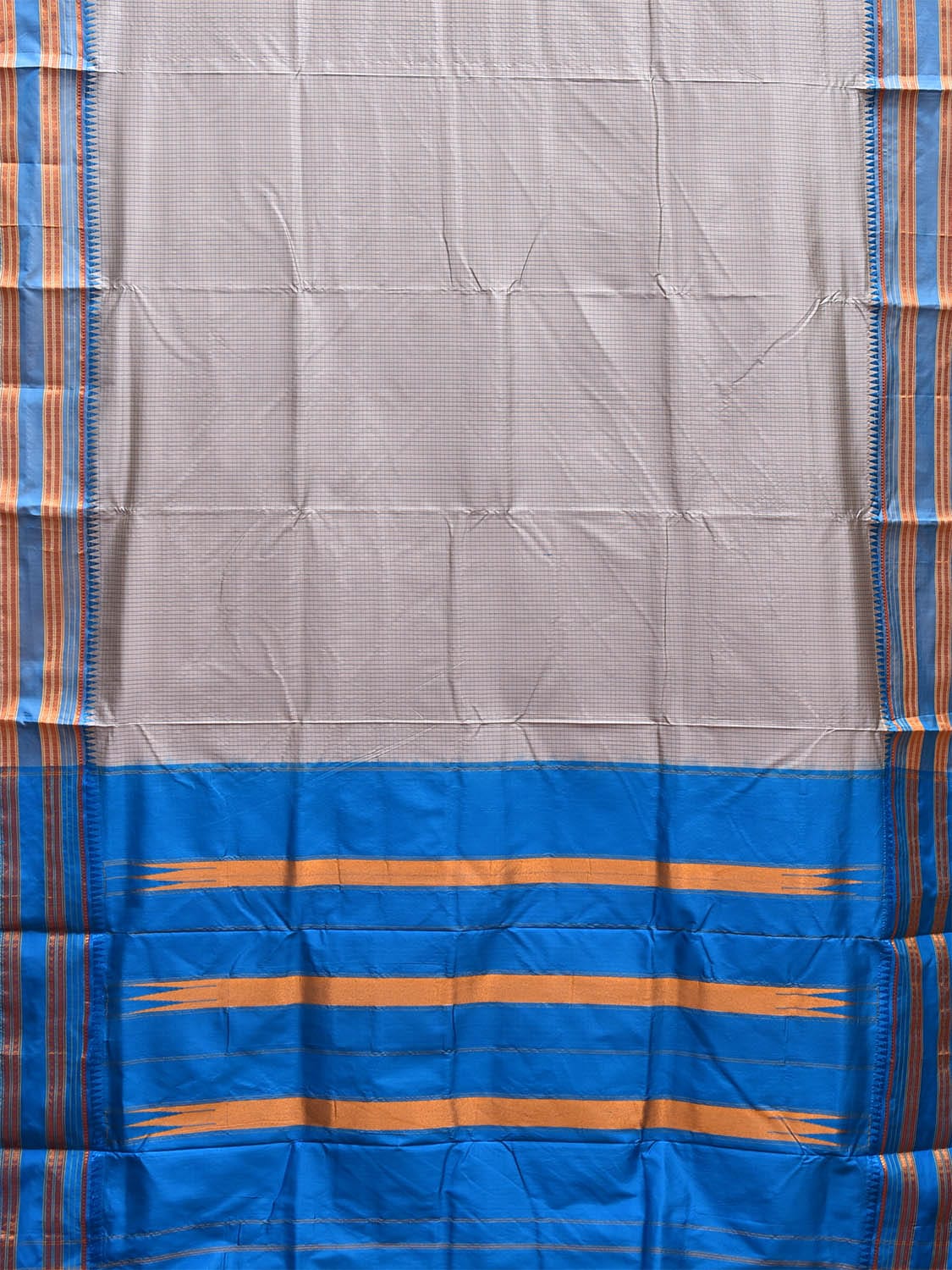 Light Grey and Blue Narayanpet Silk Handloom Saree with Checks Design No Blouse np1036