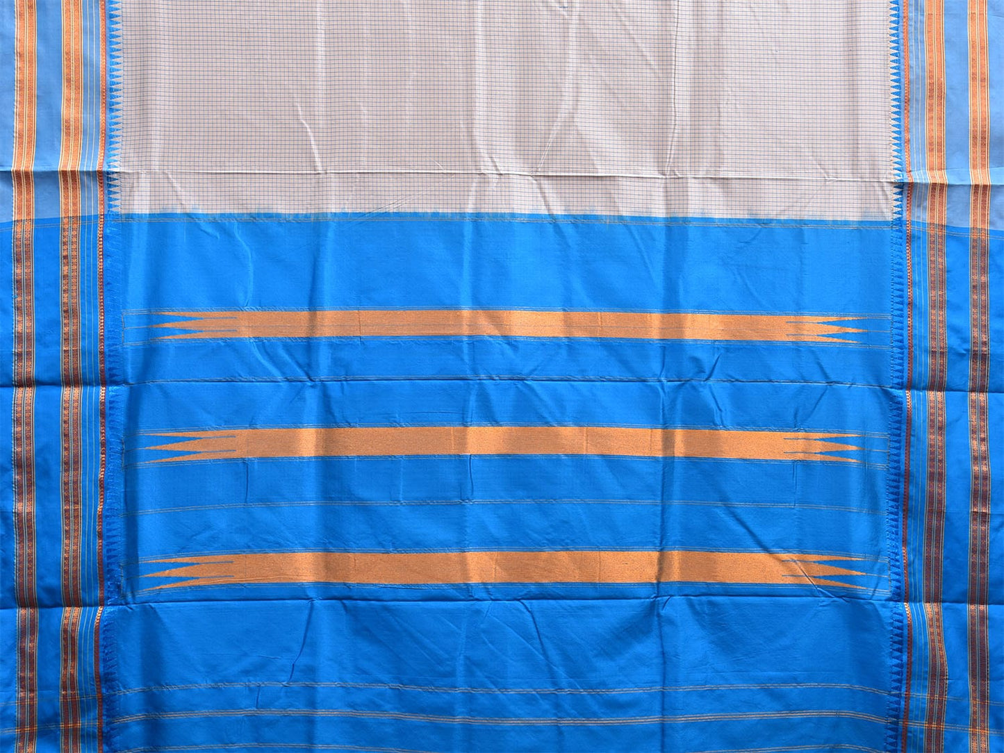 Light Grey and Blue Narayanpet Silk Handloom Saree with Checks Design No Blouse np1036