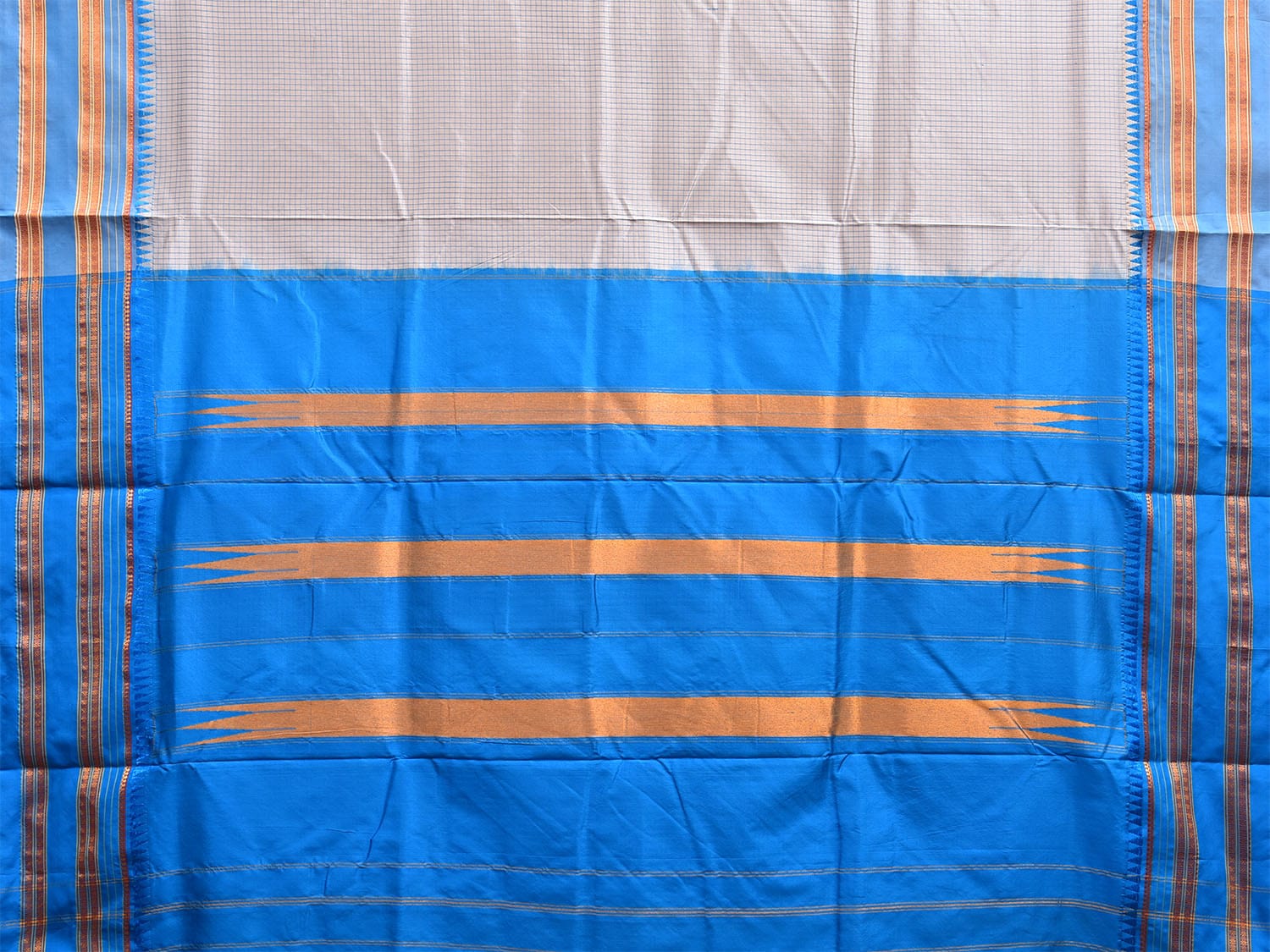 Light Grey and Blue Narayanpet Silk Handloom Saree with Checks Design No Blouse np1036