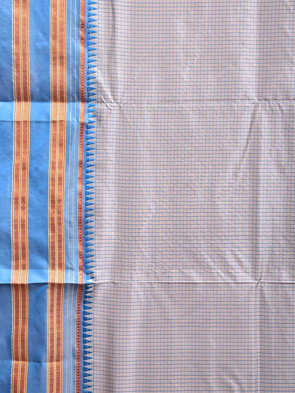 Light Grey and Blue Narayanpet Silk Handloom Saree with Checks Design No Blouse np1036